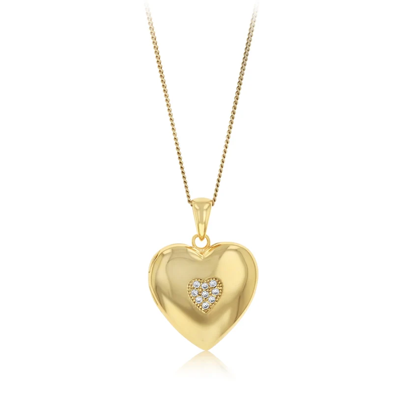 Heart Cubic Zirconia Locket in Gold Plated Silver