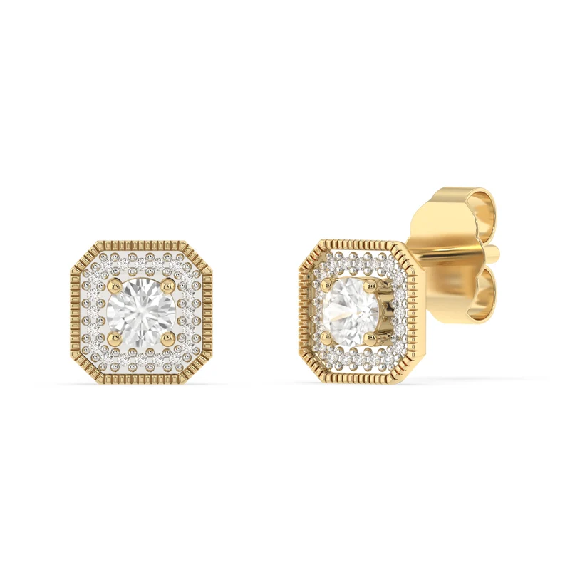 Created White Topaz and Diamond Stud Earrings in 9ct Yellow Gold