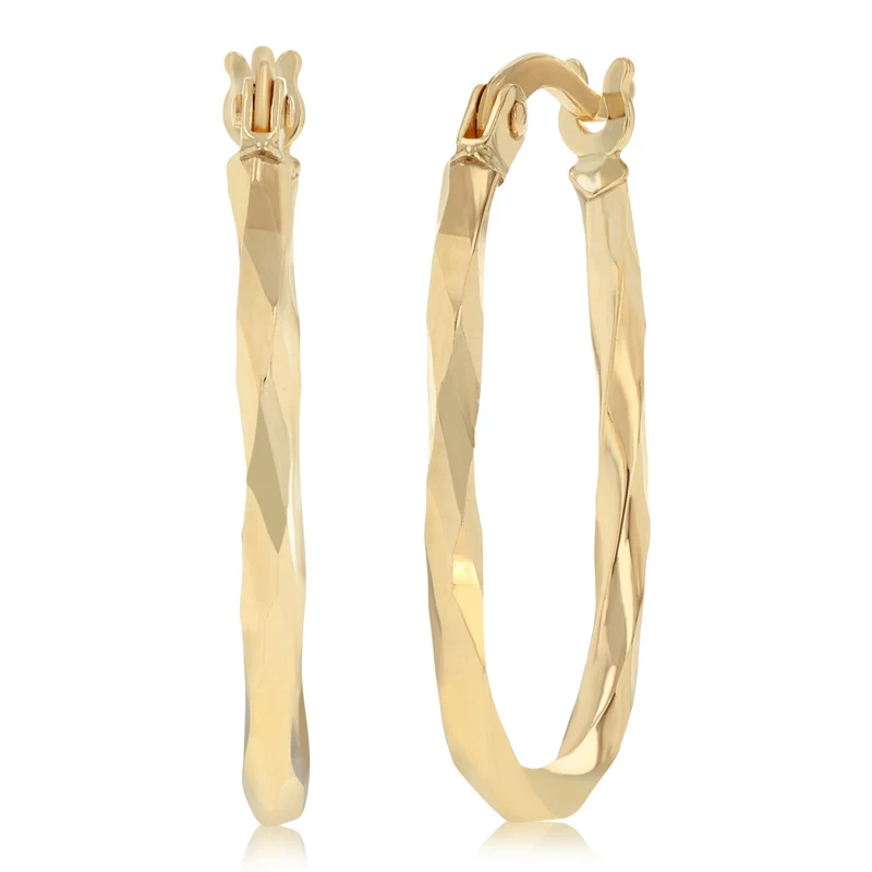Dicut Twisted Oval Hoop Earrings in 9ct Yellow Gold