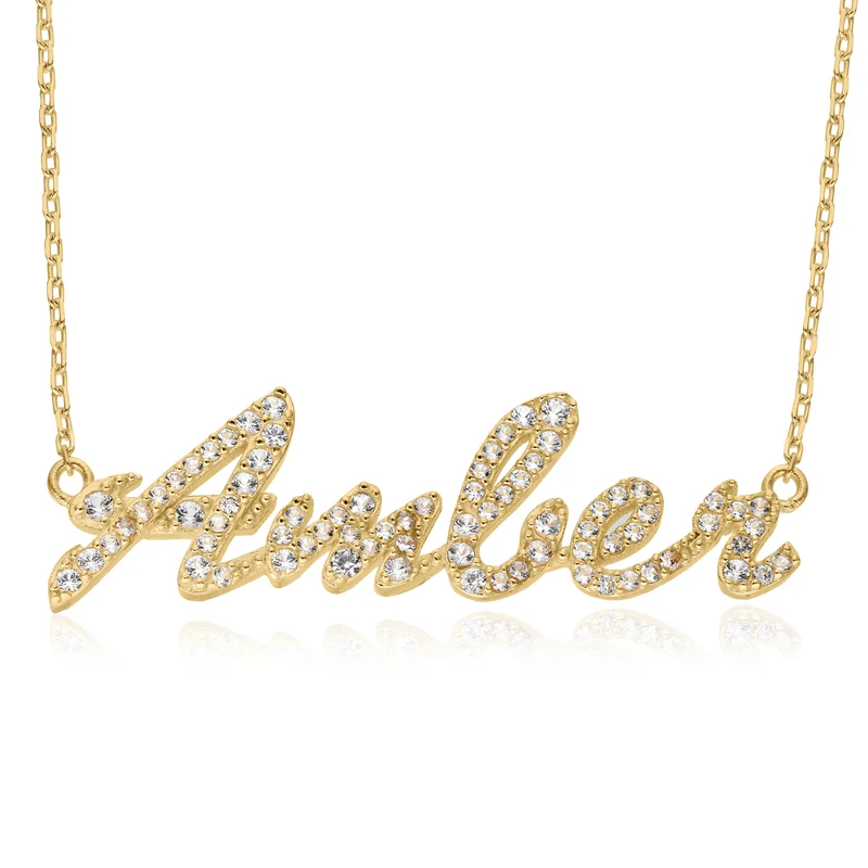 Signature Personalised Luminesce Lab Grown Diamond Name Pendant on Chain in 9ct Yellow Gold
