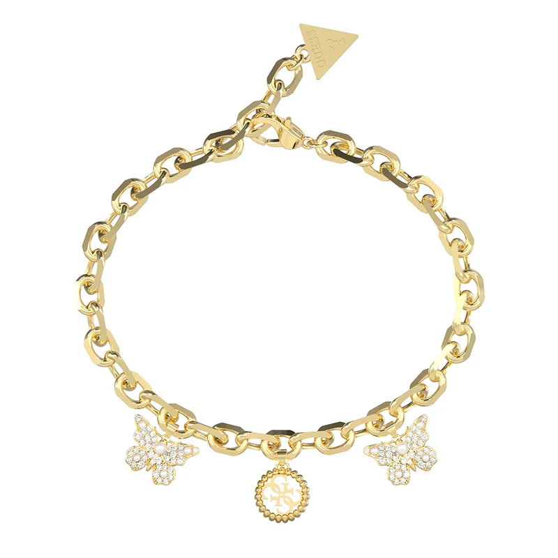 Guess Gold Plated Stainless Steel Borboleta & 4G Charm Bracelet