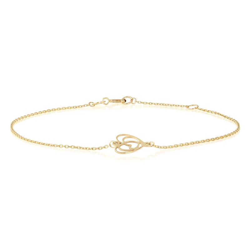 Heart Station 19cm Bracelet in 9ct Yellow Gold