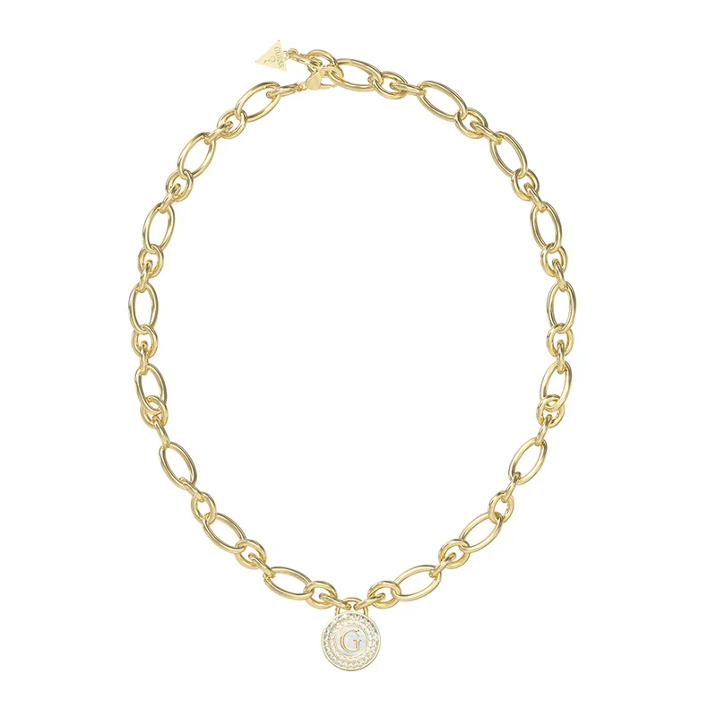 Guess Gold Plated Stainless Steel Pearly G Charm Necklace