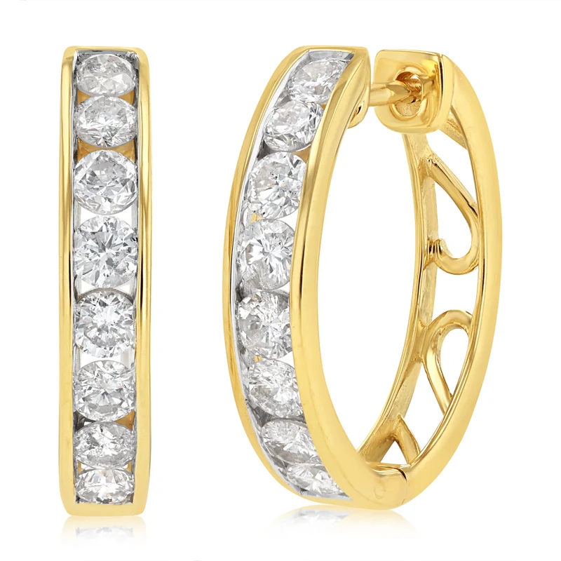 1 Carat Diamond Hoop Earrings in 9ct Yellow Gold