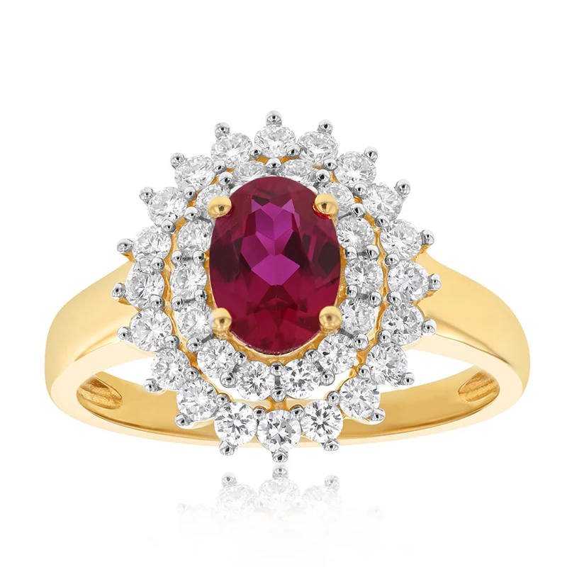 Created Ruby with 0.58 Carat Luminesce Lab Grown Diamond Ring in 9ct Yellow Gold