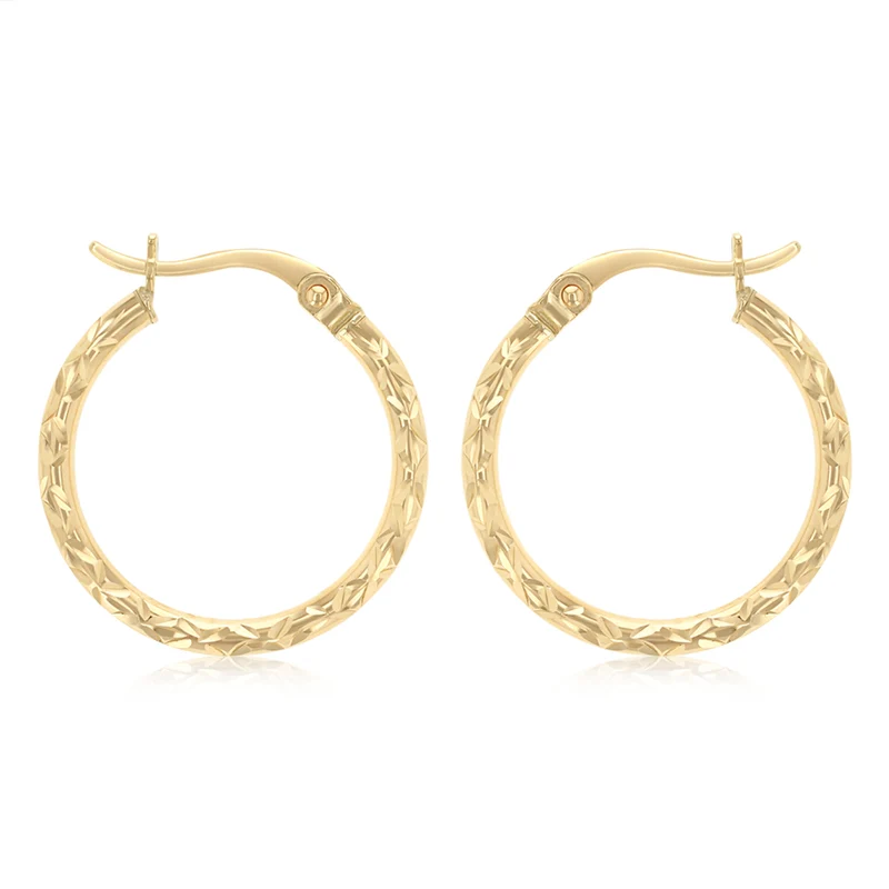 Dicut 15mm Creole Hoop Earrings in 9ct Yellow Gold