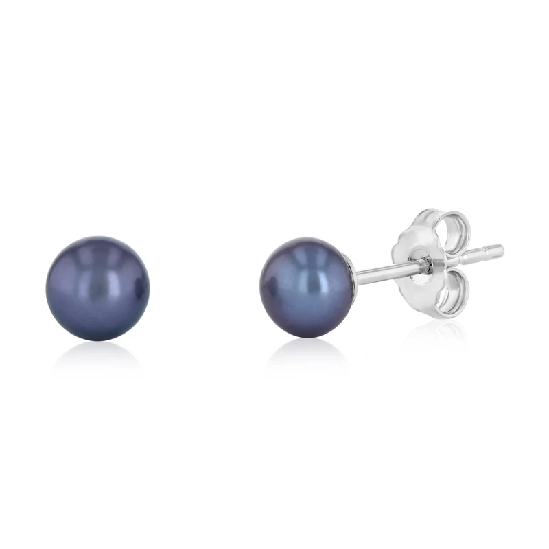 5-6mm Black Freshwater Pearl Earrings in Sterling Silver