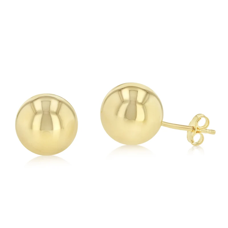 9ct Yellow Gold Silver Filled Ball 10mm Stud Earrings