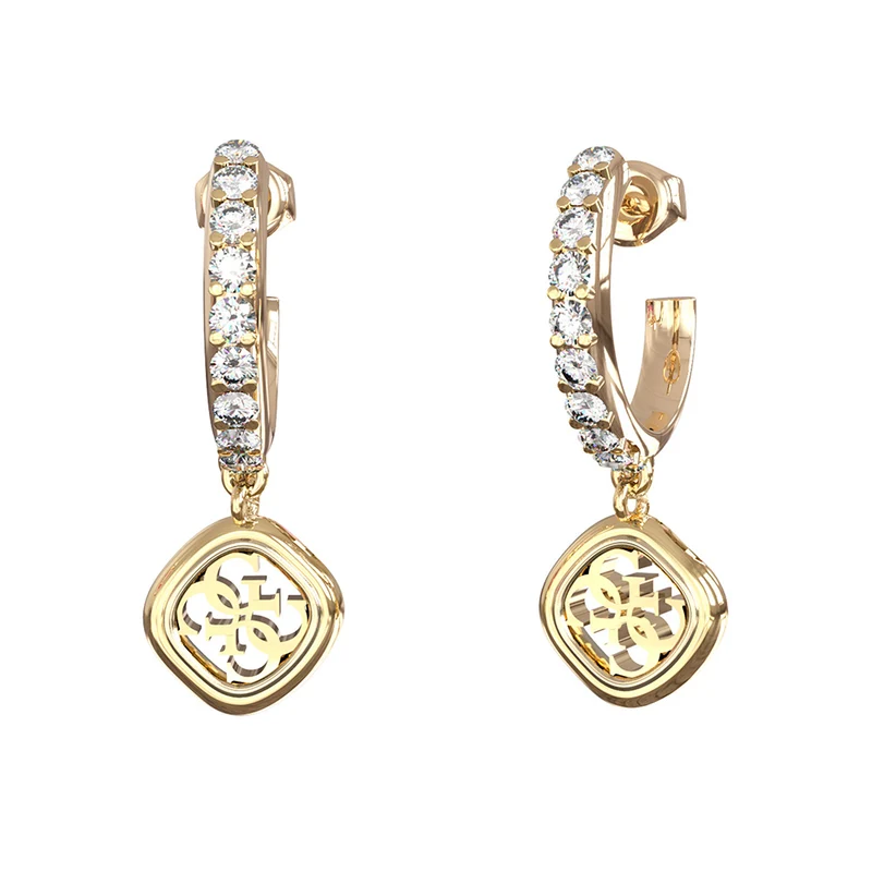 Guess Gold Plated Stainless Steel 4G 24mm Hoop Earrings