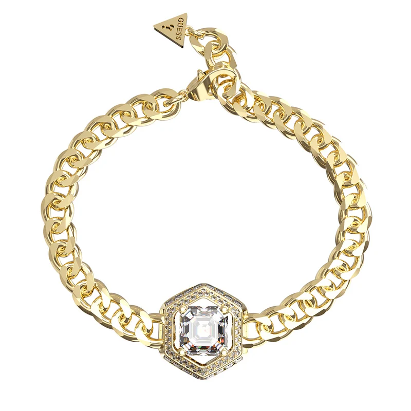 Guess Gold Plated Stainless Steel Octagon Stone Bracelet