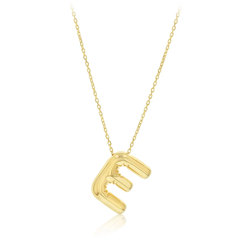 9ct Yellow Gold Initial 'E' Puffed Pendant on 43cm Chain