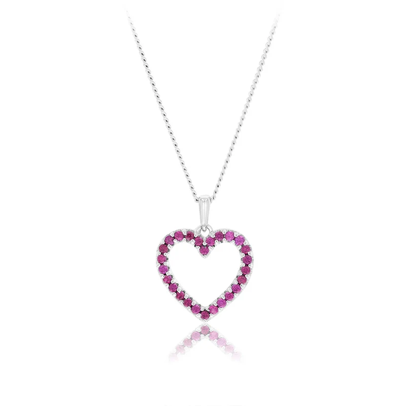 Created Ruby Open Heart Pendant in 9ct White Gold