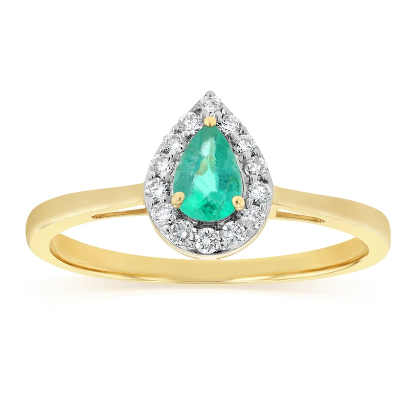 Luminesce Lab Grown 1/6 Carat Diamond and Natural Emerald Ring in 9ct Yellow Gold