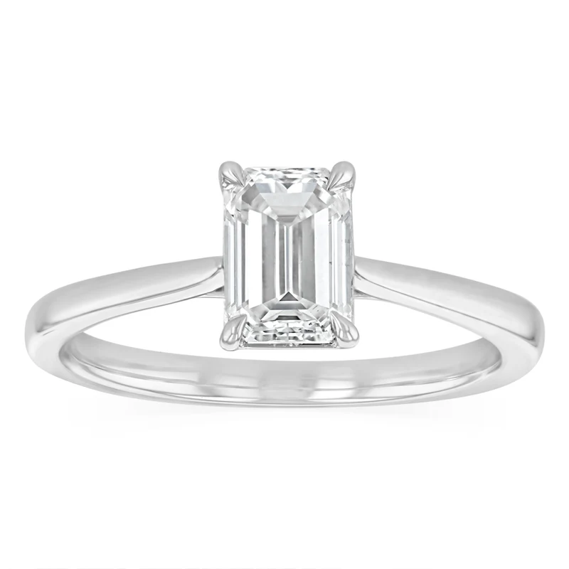 Luminesce Lab Grown 1 Carat Diamond Emerald Solitaire Ring in Sterling Silver