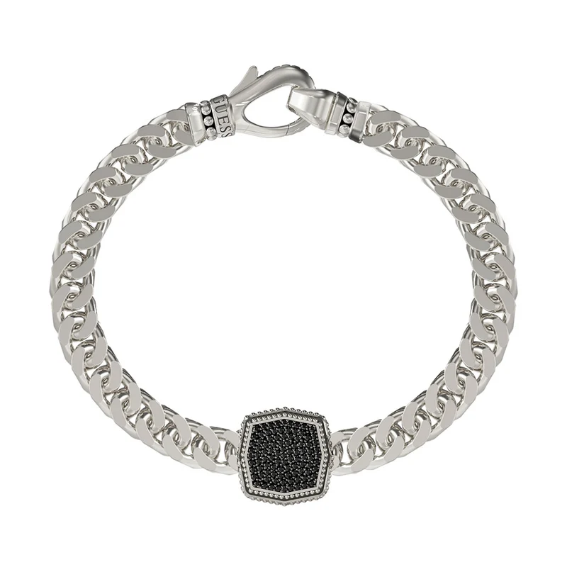 Guess Stainless Steel Octagon Pave Chain 6mm Bracelet