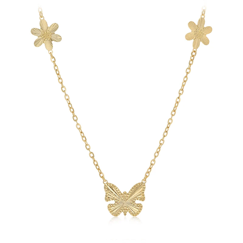 9ct Yellow Gold Silver Filled Butterfly and Flower 45cm Necklace