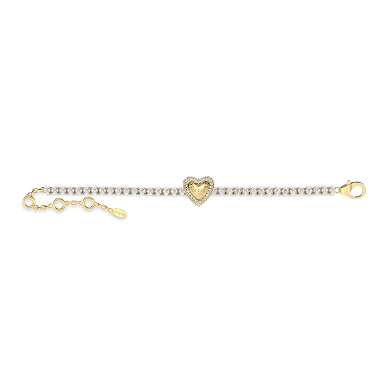Guess Gold Plated Stainless Steel Pave Heart Tennis Bracelet