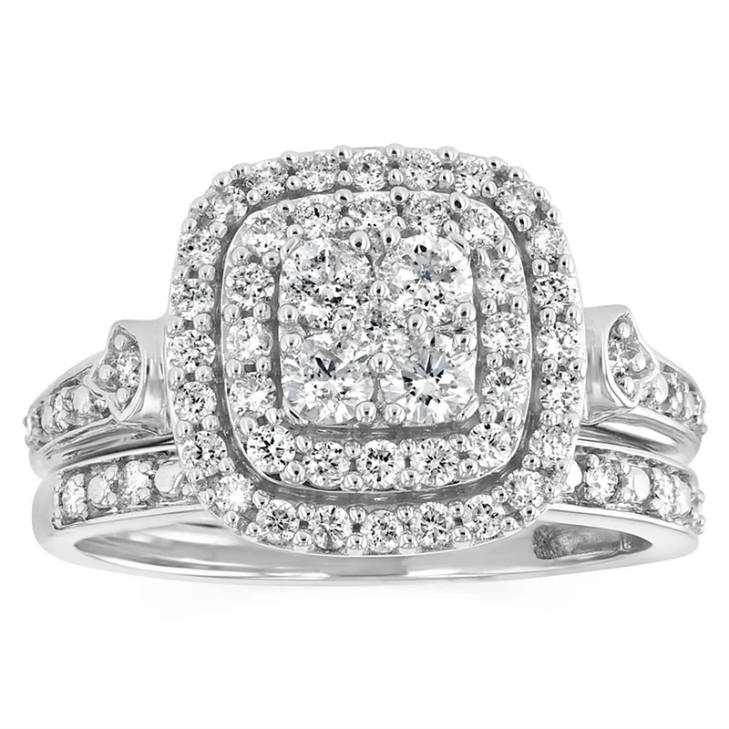 1 Carat Diamond 2-Ring Bridal Set in 9ct White Gold
