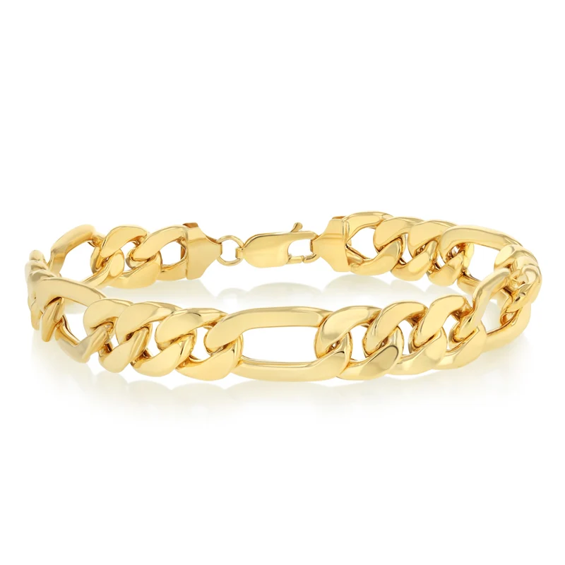 9ct Yellow Gold Silverfilled Figaro 21cm Bracelet