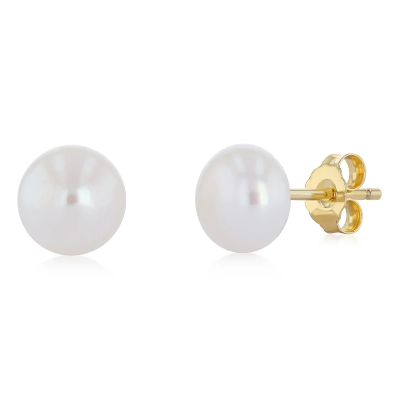 7-8mm White Freshwater Pearl Earrings in Gold Plated Sterling Silver