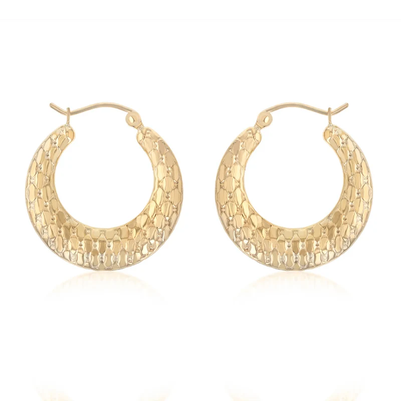 9ct Yellow Gold Silverfilled Textured Creole Hoop Earrings