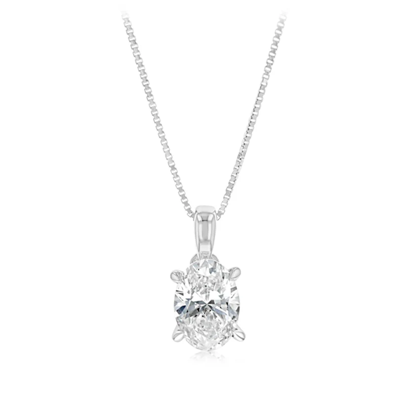 Luminesce Lab Grown 1.50 Carat Diamond Solitaire Oval Pendant on Chain in Sterling Silver