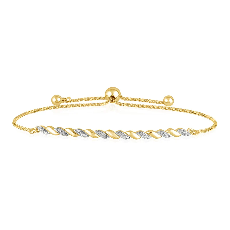 Diamond Slider Bracelet with 16 Round Brilliant Cut Diamonds in Gold Plated Brass