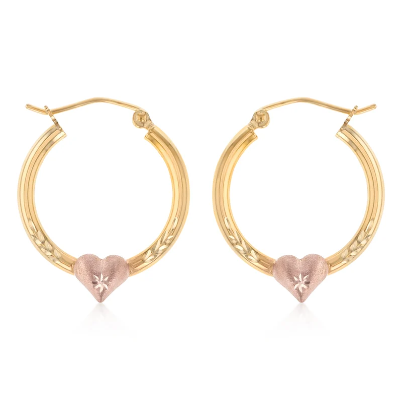 9ct Two Tone Gold Silverfilled Heart Hoop Earrings