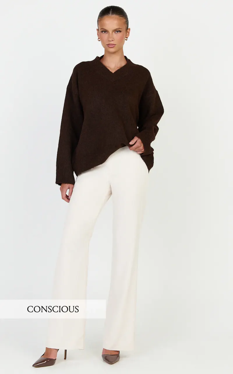 Clementine Jumper - V Neck Knit Jumper in Chocolate