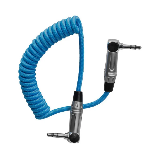 Kondor Blue Coiled 3.5mm Right Angle TRS Stereo Audio Cable 12-24 inch