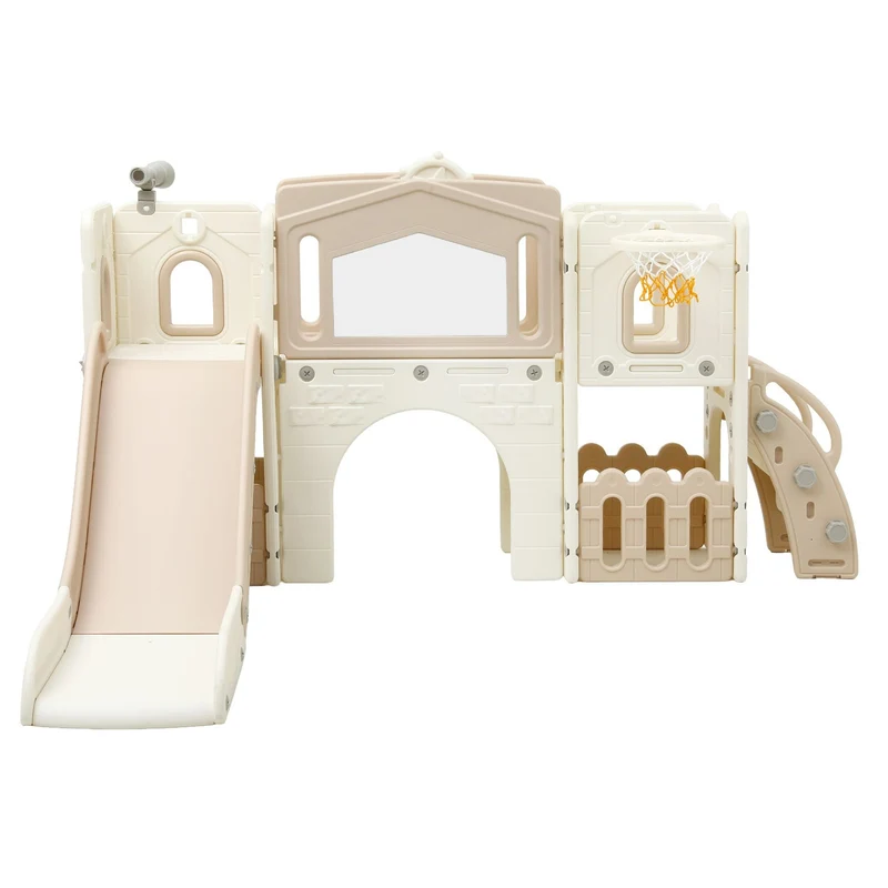 Keezi Kids Slide Set Toddler Indoor Playset With Drawing Board Beige