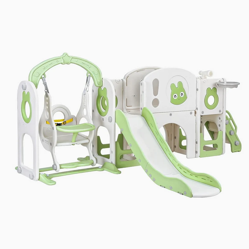 Keezi Kids Slide Swing Set Basketball Hoop Ring Football Outdoor Toys 140cm Green