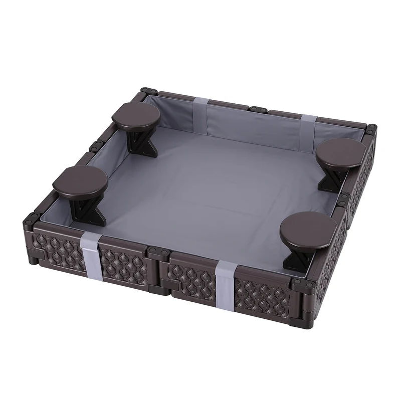 Keezi Kids Sandpit Sandbox With Cover 4 Seats Outdoor Sand Box Brown