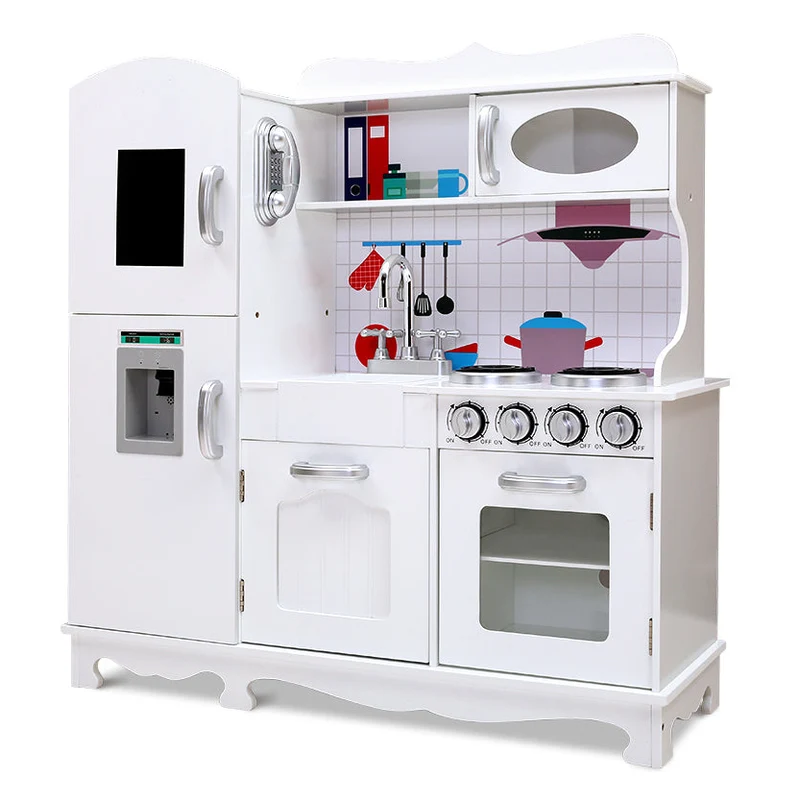 Keezi Kids Kitchen Play Set Wooden Pretend Toys Cooking Children Storage White