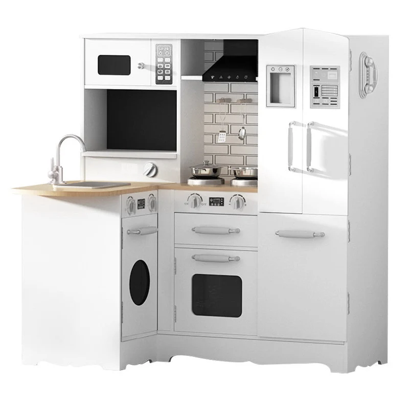 Keezi Kids Kitchen Play Set Wooden Pretend Toys Cooking Children Fridge White