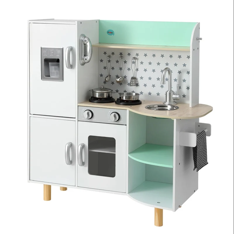 Keezi Kids Wooden Pretend Kitchen Play Sets Cooking Toys Oven Fridge 85CM Green