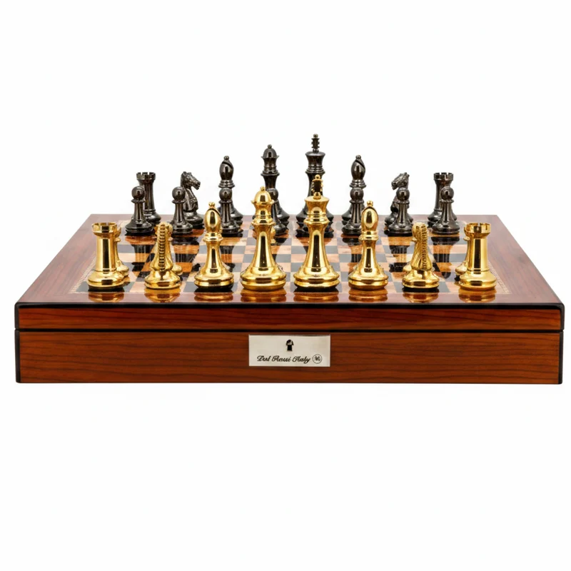 Dal Rossi Italy Chess Set Walnut Shinny Finish 20″ With Compartments