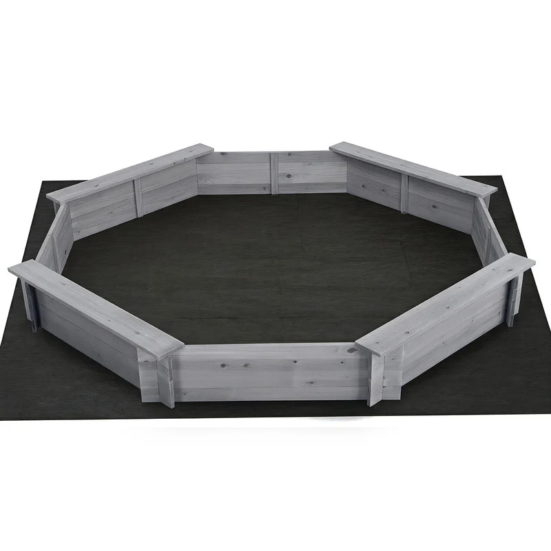 Keezi Kids Sandpit Wooden Round Sand Pit with Cover Bench Seat Beach Toys 182cm Grey
