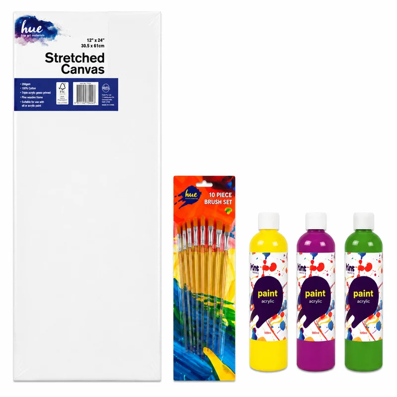 Kids Creative Canvas and Paint Pack, 12x24in (30.5x61cm), 32 Pieces