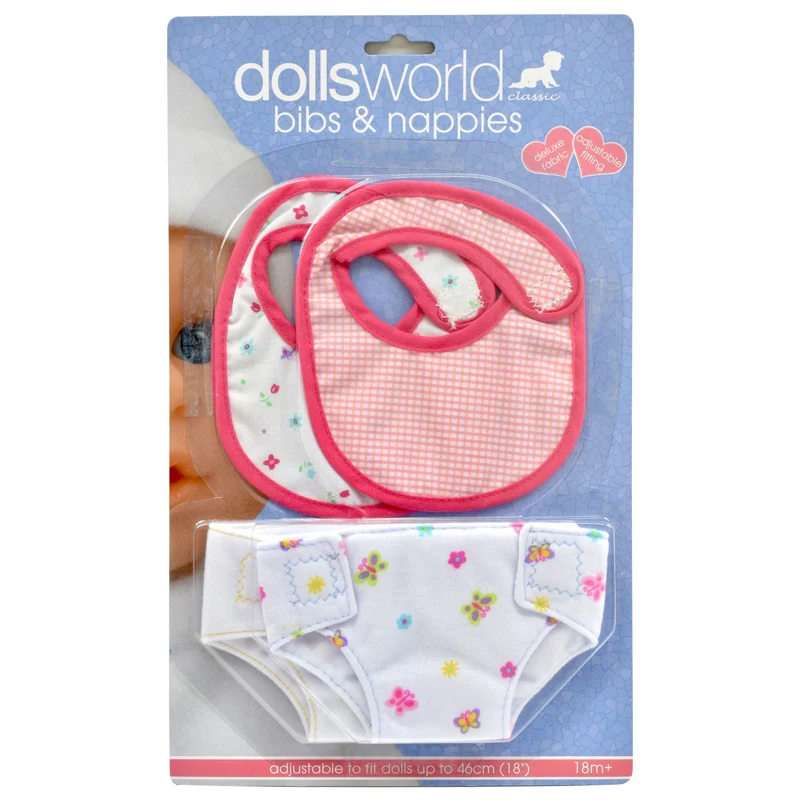 Dolls World Bibs & Nappies Set - Gingham & Butterflies