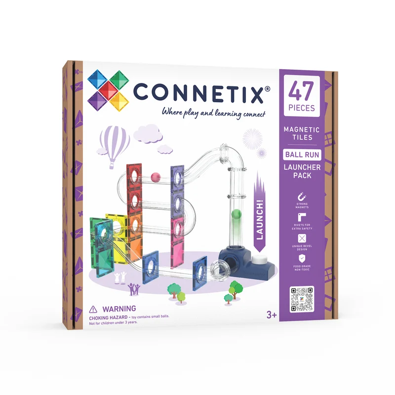 CONNETIX Magnetic Tiles 47 Piece - Ball Run Launcher Pack