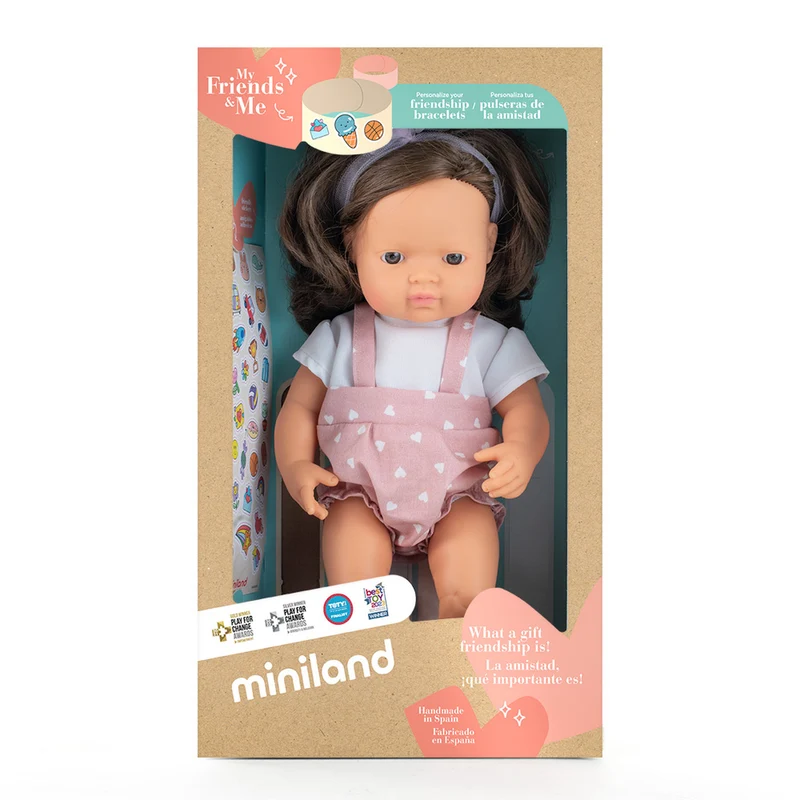 Miniland My Friends & Me 38cm Baby Doll - Brown Hair Girl