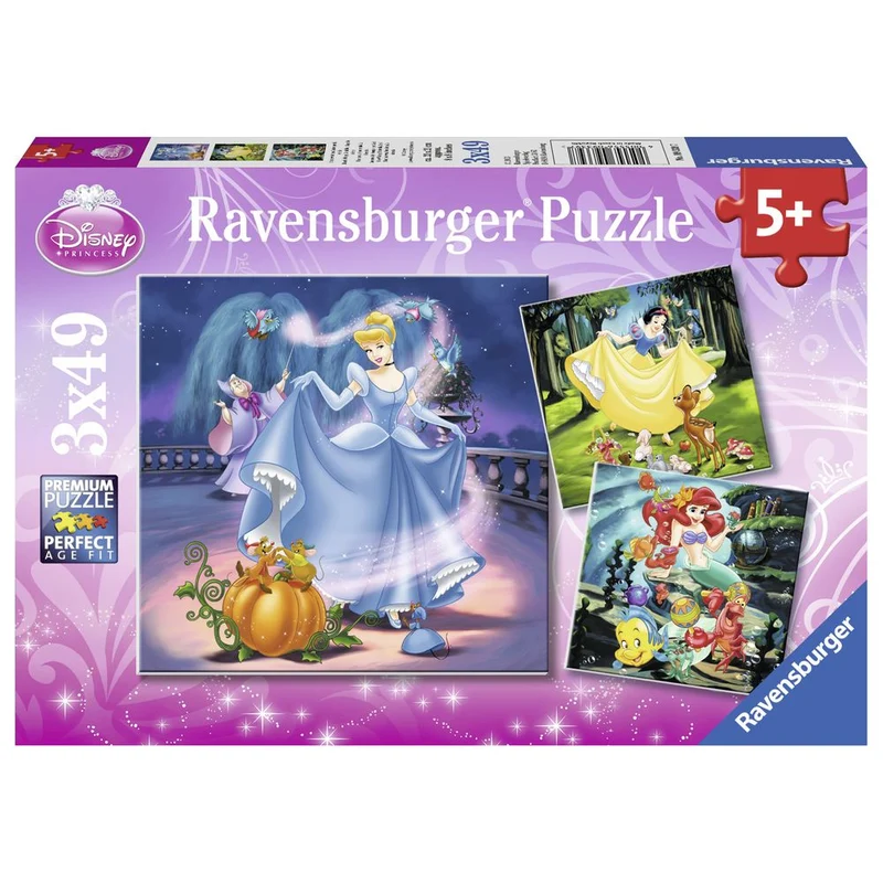 Ravensburger Disney Princess Snow White, Cinderella & Ariel 3x49 Piece