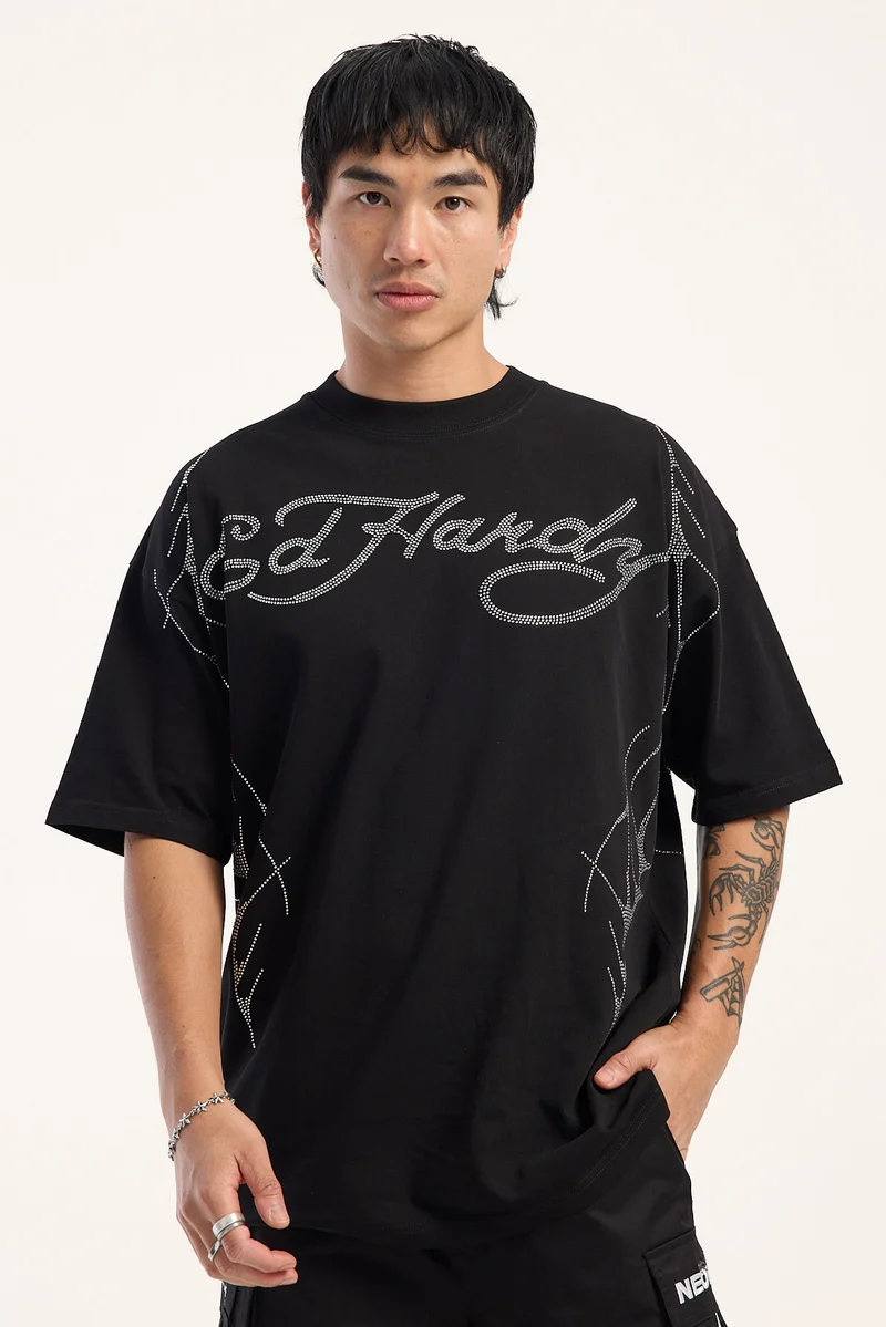 Ed Hardy Cyber Rhinestone Boxy Tee Black