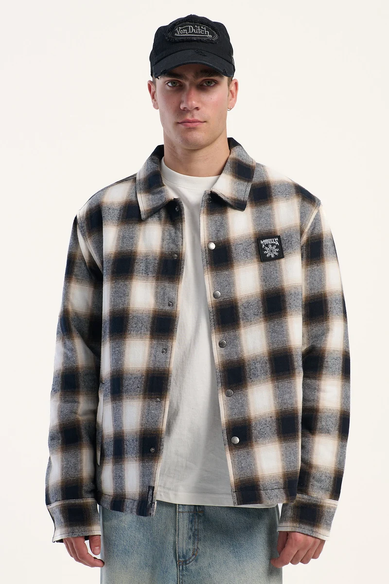 Thrills Stagger Cropped Flannel Jacket Black