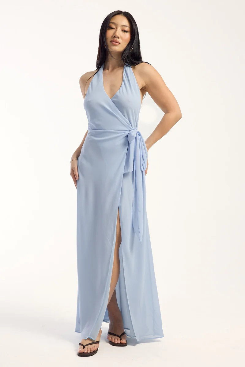 Luck & Trouble Halley Wrap Maxi Dress Light Blue