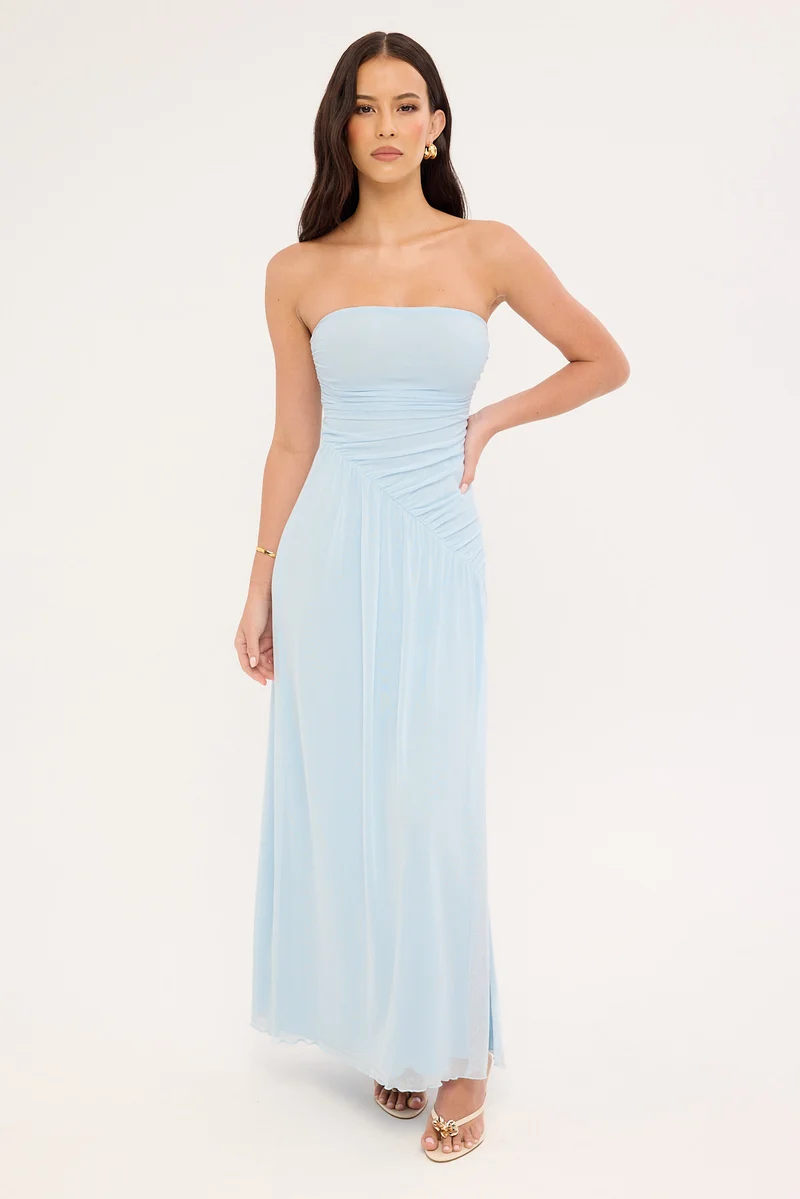 Luck & Trouble Benny Mesh Strapless Maxi Dress Blue