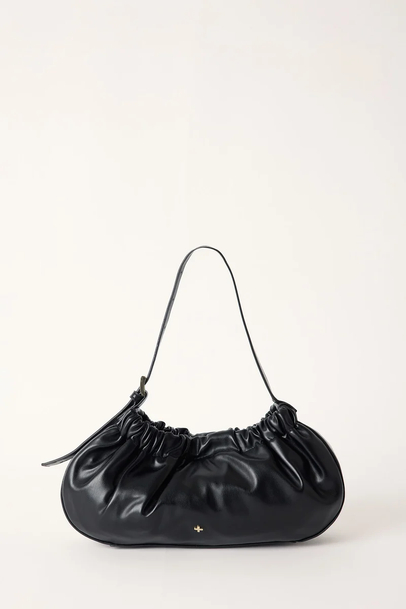 Peta + Jain Wrinkle Small Gathered Shoulder Bag Black PU