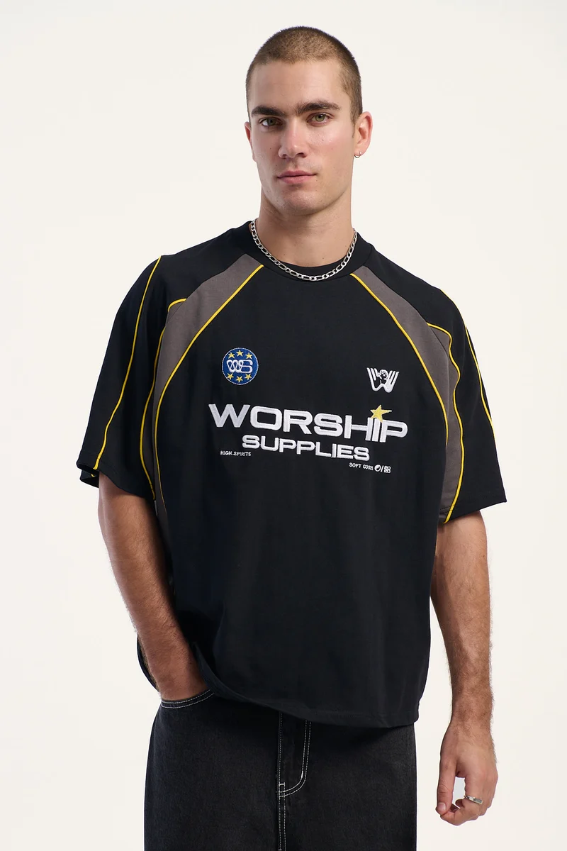 Worship Laser Oversize Raglan Panel Tee - Black Black