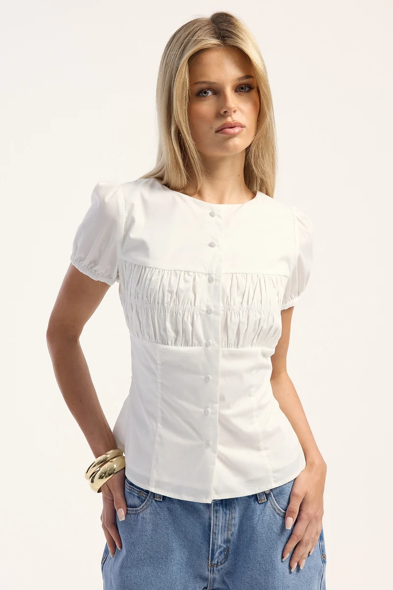 Perfect Stranger Alinna Short Sleeve Blouse White